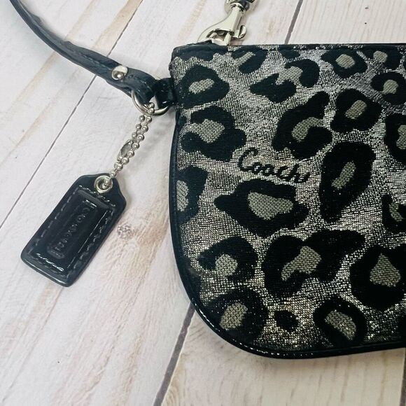 Coach Black Silver Glitter Leopard Zip Wristlet - Picture 5 of 7